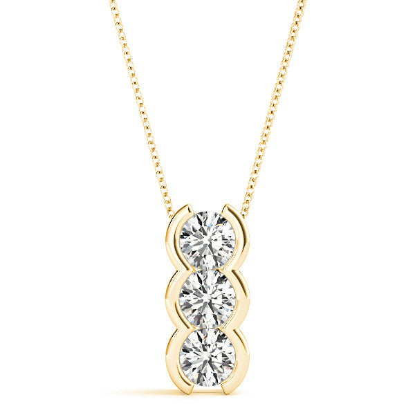 Half Bezel Set 1.00 ctw Round Diamond Three Stone Necklace Pendant-VIRABYANI
